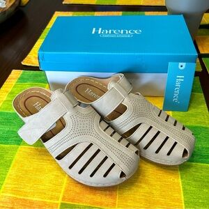 HARENCE Clogs for Women Mules Closed Toe Platform Sandals Adjustable NWT